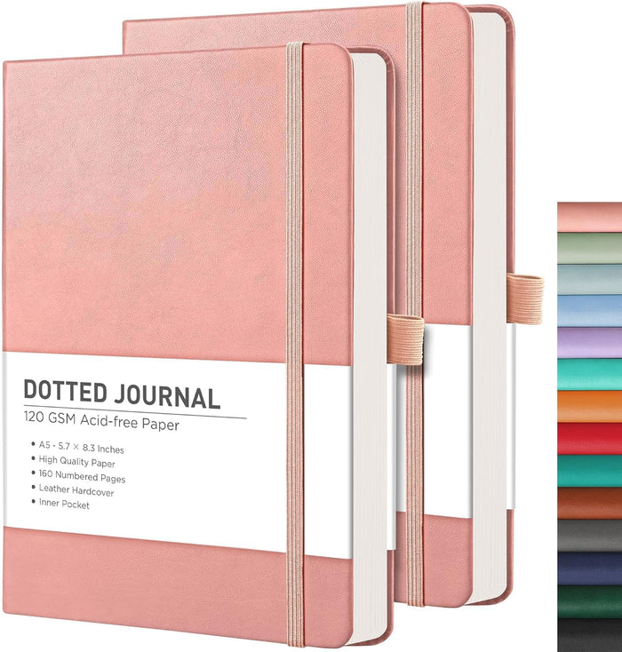 RETTACY Lined Journal Notebook, 2-Pack, 192 Numbered Pages per Pack, A5 Medium Size (5.7'' x 8.3''), for Men & Women, Writing, Work, Leather Hardcover, 100 GSM Thick Paper (Black & Dark Green)