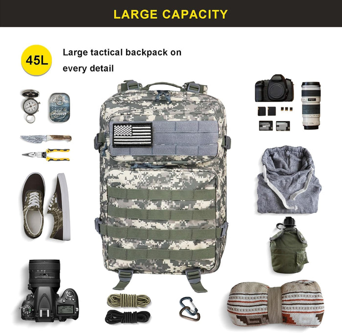 Zavothy 45L Military Tactical Backpack for Men and Women Army 3 Day Assault Pack Bag Large Rucksack with Molle System