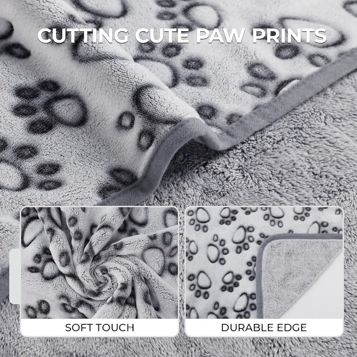 Luciphia Premium Soft Dog Blanket for Small Medium Large Dogs Washable 300GSM Fluffy Warm Fleece Puppy Cat Paw Print Pet Flannel Grey Paw M(30"x20")