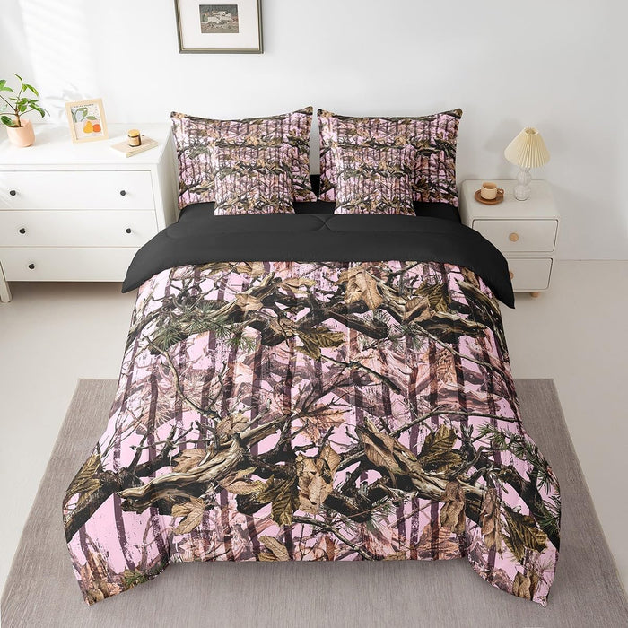 Feelyou Duck Hunter Green Camouflage Hunting 7 Pieces Bedding Set, Queen Size Black Brown All Season,Bed in a Bag with Comforter, Sheets, Pillowcases Camo Army Bed Set Breathable Wild Room Decor