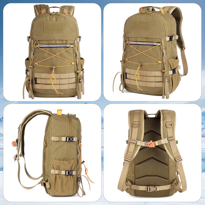 25L Outdoor Tactical Backpack Men's Assault Pack Backpack laptop backpack Waterproof Travel Backpack (Khaki)