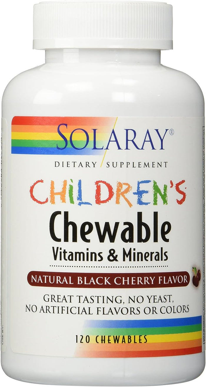SOLARAY Childrens Vitamins & Minerals Complete Multivitamin for Kids Great Black Cherry Flavor (076280047974) (120 Chews, 60 Serv)