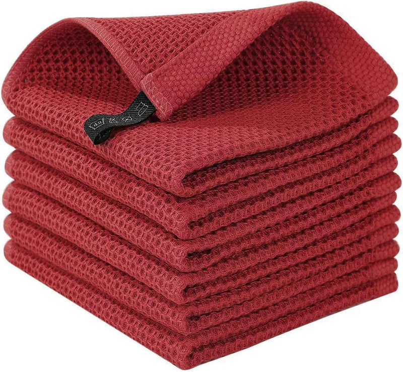 Honeycomb Cotton Dish Cloths 6 Pack,12x12 Inch – Super Absorbent, Quick-Dry & Reusable Kitchen Cleaning Cloths, Lint-Free Washable Towels for Dishes, Glass & Household Use(White)