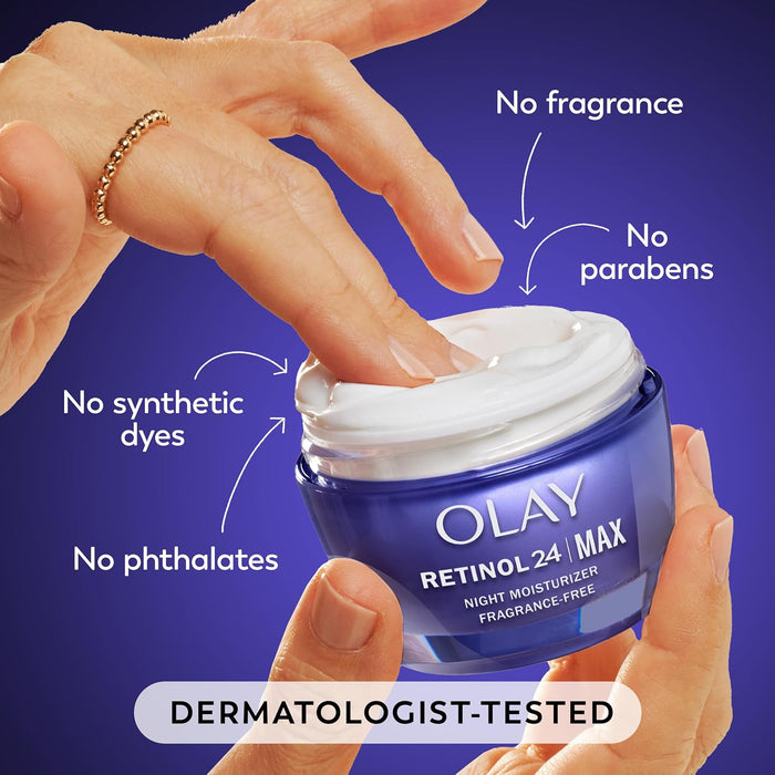 Olay Retinol Night Cream for Women, MAX, Anti-Aging Face Moisturizer, Fragrance-Free, Gift for Women, Non Greasy - Anti-Wrinkle, Hydrating Skin Care - Triple Collagen Cream, Niacinamide, 1.7oz