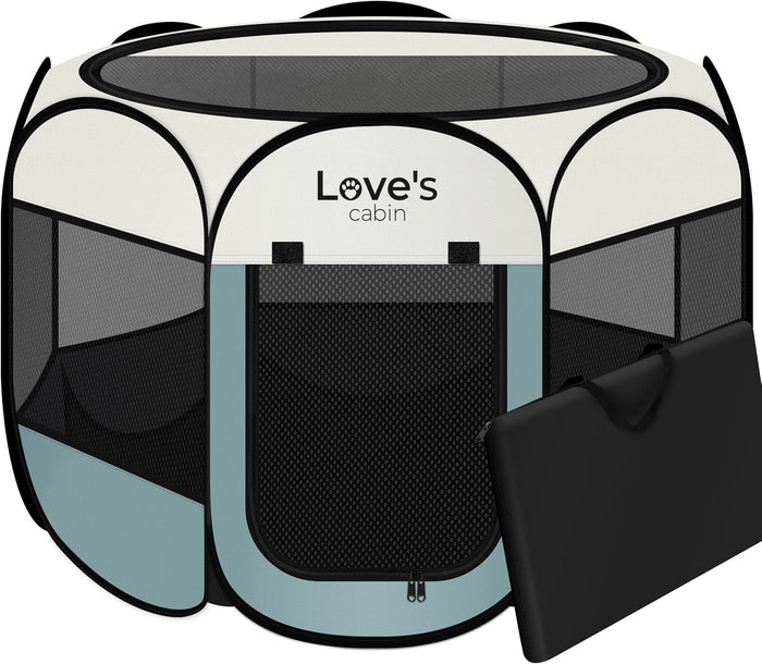 Love's cabin Pet Puppy Dog Playpen, Small Dog Tent Crates Cage Indoor/Outdoor, Portable Playpen for Cat, Foldable Pop Up Dog Kennel Playpen with Carring Case, Removable Zipper Top, Dark Grey