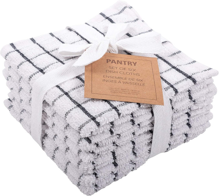 KAF Home Pantry 100% Cotton Checkered Grid Dish Cloths | Set of 6, 12 x 12 Inches | Absorbent and Machine Washable | Perfect for Cleaning Counters, and Any Household Spills - Blue