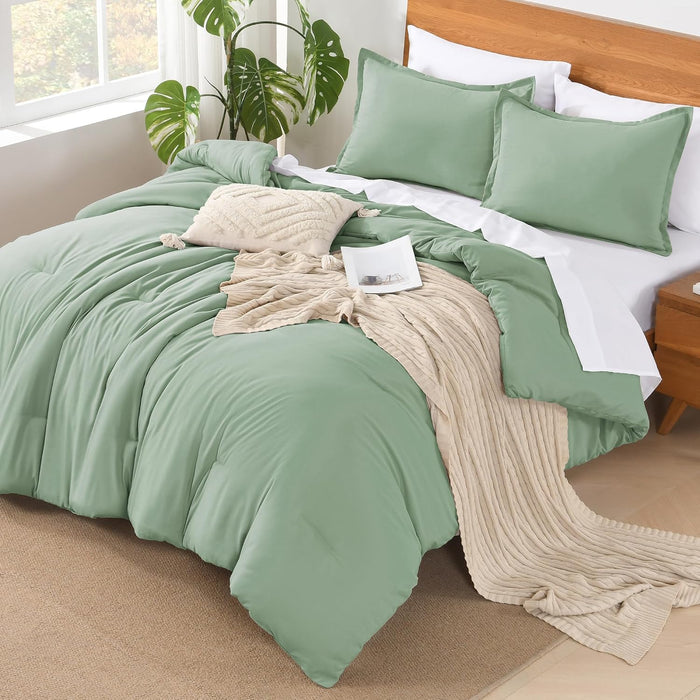 Andency King Size Comforter Set - 7 Pieces Bed in a Bag King Bedding Comforter Sets Oatmeal, Winter Solid Soft Lightweight Comforter with Fitted Sheets, Flat Sheets, Pillowcases & Shams