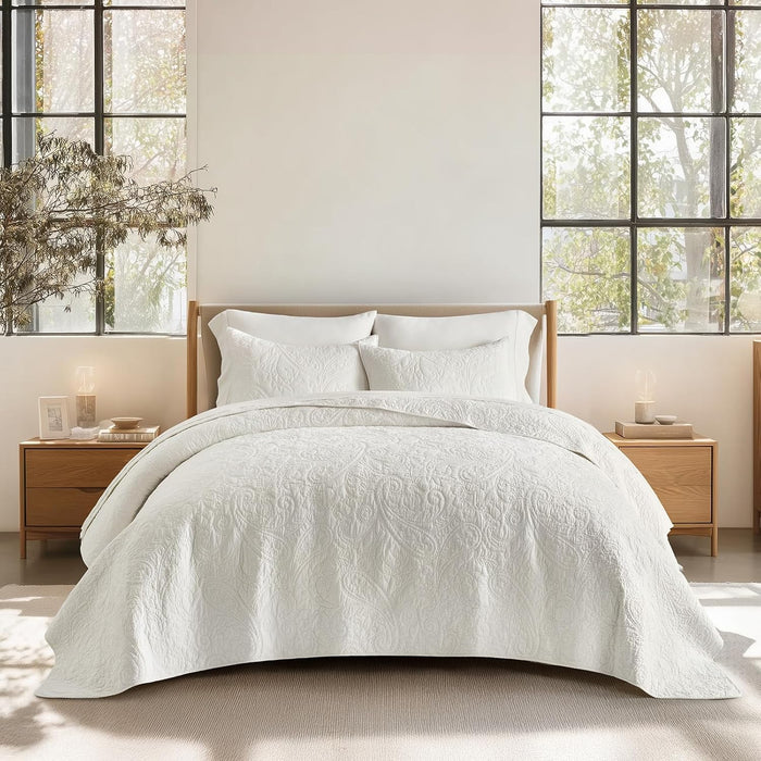 EVERGRACE 100% Cotton Scallop Quilt Set, King Size 3 Piece Set – Lightweight Bedspread with 2 Shams, Soft Prewashed Matelasse Coverlet for Cozy and Elegant Bedding, Flax Beige