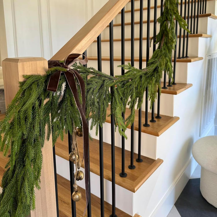 Christmas Garland for Mantle, Norfolk Pine Garland Artificial Greenery Garlands for Table, Wall, Mantle, Indoor, Outdoor Christmas Decorations(1 PCS, 6 FT)