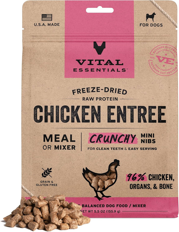 Vital Essentials Freeze-Dried Raw Duck Crunchy Mini Nibs | Complete Meal or Mixer Dog Food | 25 oz
