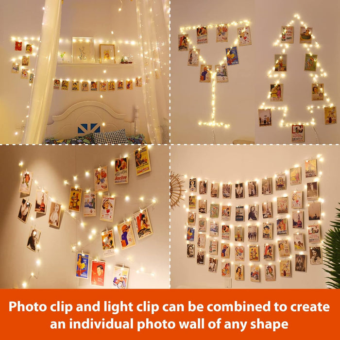 HXWEIYE 120LED Warm White 40Ft Fairy String Light with 52 Clear Clips & 12 Hooks, USB Powered, Waterproof, 8 Modes & Timer, Perfect for Indoor/Outdoor, Bedroom, Party, Wedding Decor