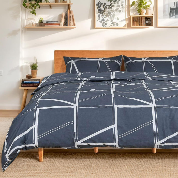 TOCOMOA Tan Gingham Duvet Cover Bedding Set 100% Washed Cotton Like Linen Feel Super Soft Comfy 3 Piece Brown Vintage Plaid Checkered Fall Comforter Cover Set (Queen 90"x90", Comforter Not Included)