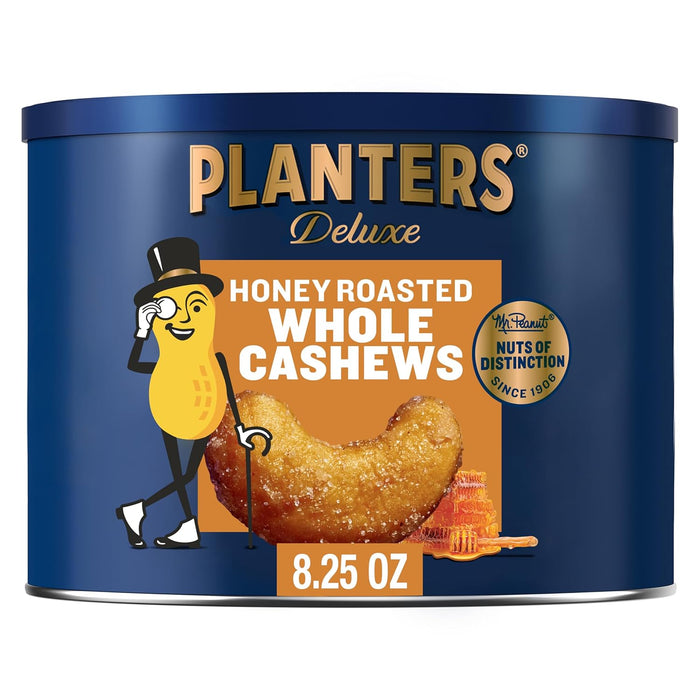 PLANTERS Deluxe Salted Whole Cashews, Party Snacks, Plant-Based Protein, Quick Snack for Adults, After School Snack, Roasted Cashew Flavored with Sea Salt, Bulk Nuts, Kosher, 1 lb 2.25oz Canister