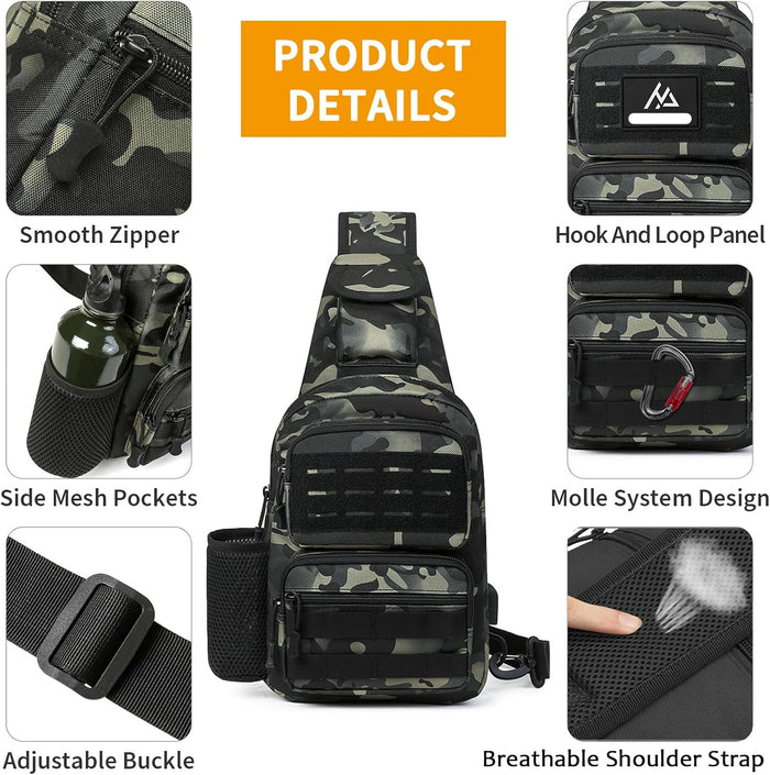 BAIGIO Tactical EDC Sling Bag Military One Strap Shoulder Backpack Molle Range Bags Chest Pack (#01-CP Black)