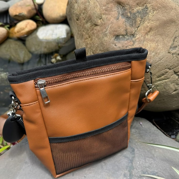 Large Dog Treat Pouch PU Leather with Clicker, Magnetic Clasp, Fits All Phones, 4 Cups, Hands-Free Pouches for Dog Training Treat Pouch, Built in Poop Bag Holder