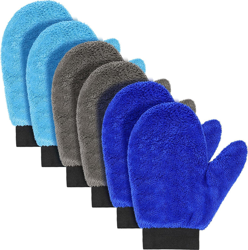 6 Pcs Microfiber Dusting Mitt with Thumb Washable Reusable Household Cleaning Mitt Car Wash Gloves Terry Weave Dusting Gloves for Plant Car Wheel House Blinds Kitchen Pool Dust (Bright Color)