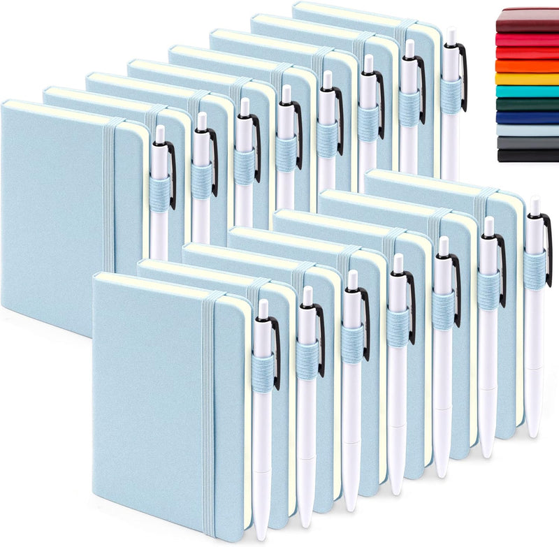 feela 15 Pack Pocket Small Notebooks Bulk, Mini Cute Notepads Hardcover College Ruled Lined Journals with Pen Holder for School Business Memos, with 15 Black Pens, 3.5”x 5.5”, A6, Navy