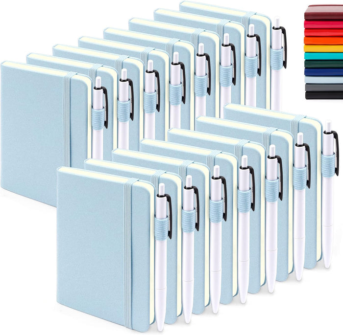 feela 15 Pack Pocket Small Notebooks Bulk, Mini Cute Notepads Hardcover College Ruled Lined Journals with Pen Holder for School Business Memos, with 15 Black Pens, 3.5”x 5.5”, A6, Navy