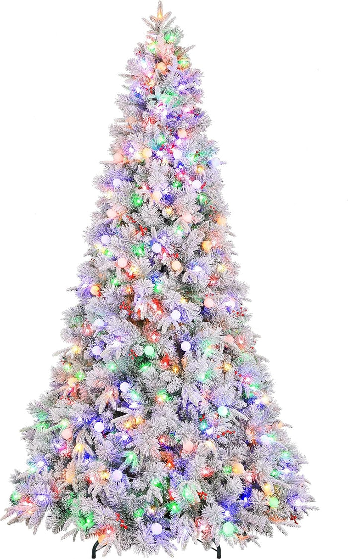 Hykolity 7.5 ft Prelit Artificial Christmas Tree, 2933 PE&PVC Branch Tips, 450 Warm White LED Lights, Metal Stand and Hinged Branches