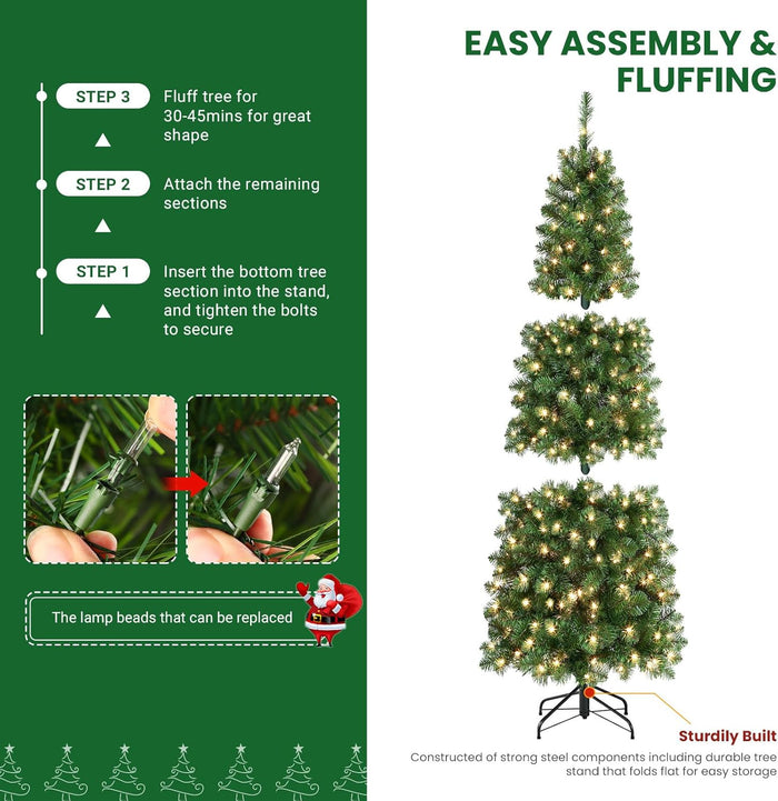 SHareconn 6ft Prelit Artificial Hinged Slim Pencil Christmas Tree with Warm White Lights, Full Branch Tips, Good Choice Decoration for Xmas Holiday, 6 FT, Green