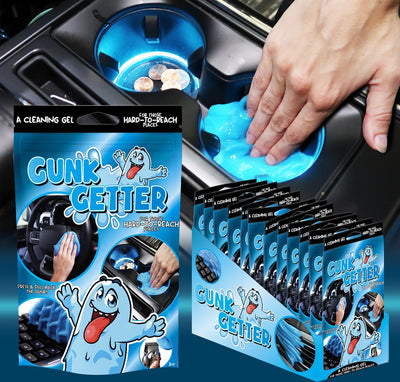 Gunk Getter, Cleaning Gel for Those Hard to Reach Places, Automotive Cup Holder Electronic Keyboard Office, Slime Gel Cleaner Dust Crumb Removal (Resealable Pouch, Blue, 3oz) 12 Pack