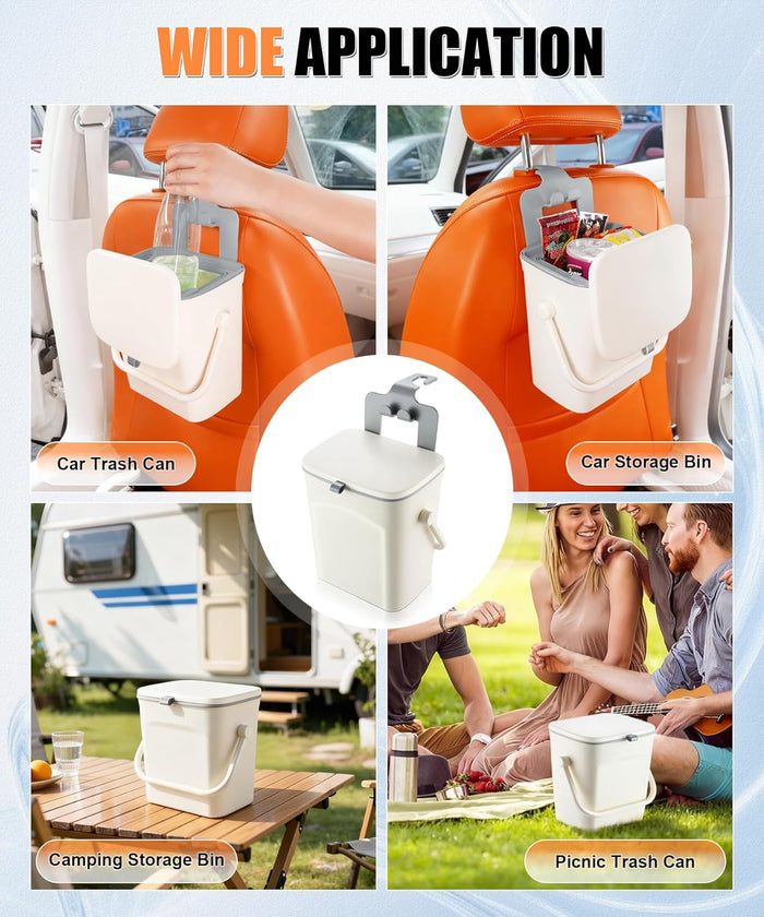 SINGARO Car Trash Can with Lid and Phone Holder, Universal Trash Bin, Waterproof Hanging Vehicle Garbage Can, Leak Proof Organizers and Storage, Car Accessories Interior for Women Men, White