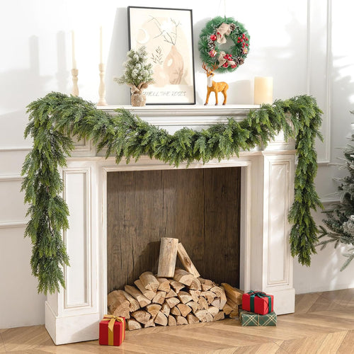 2Pcs 6Ft Real Touch Norfolk Pine Garland-Realistic Christmas Garlands for Mantle- Lush Dripping Artificial Greenary Decoration-Winter Indoor Outdoor Decor