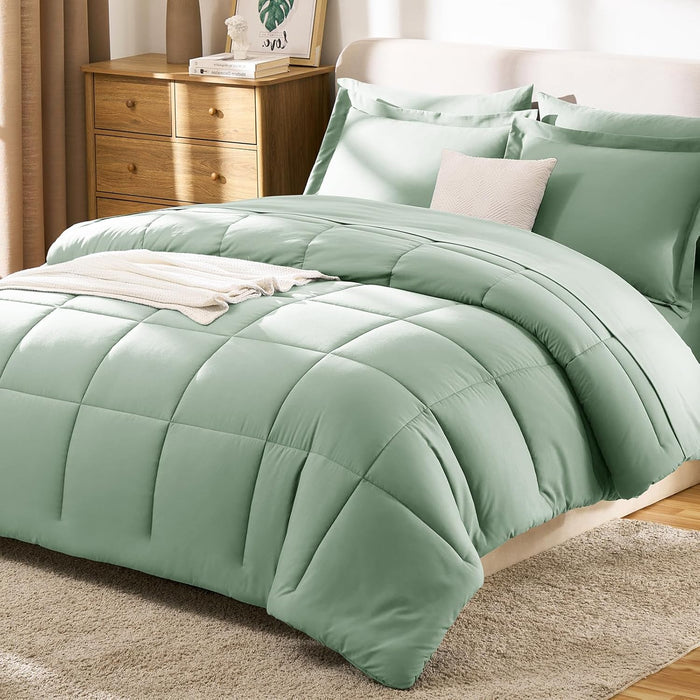 CozyLux Oatmeal Queen Comforter Set with Sheets - 7 Pieces Bed in a Bag Queen Bedding Sets, All Season Soft 7PC Bed Set with Oatmeal Comforter, Flat Sheet, Fitted Sheet, Pillowcases & Pillow Shams