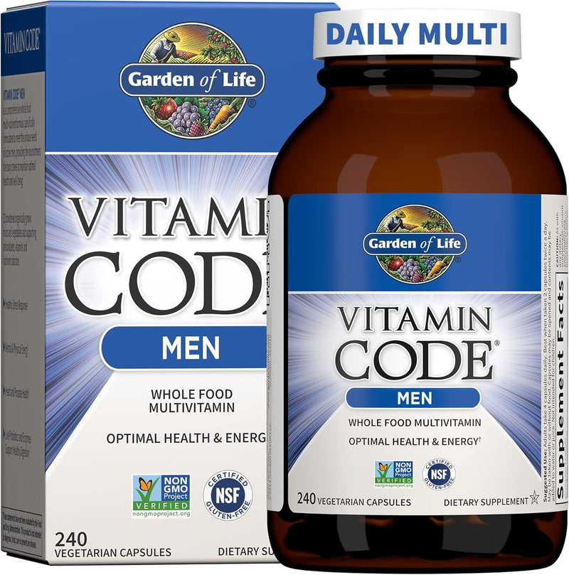 Garden of Life Vitamin Code Whole Food Multivitamin for Men - 120 Capsules, Vitamins for Men, Fruit & Veggie Blend and Probiotics for Energy, Heart, Prostate Health, Vegetarian Mens Multivitamins