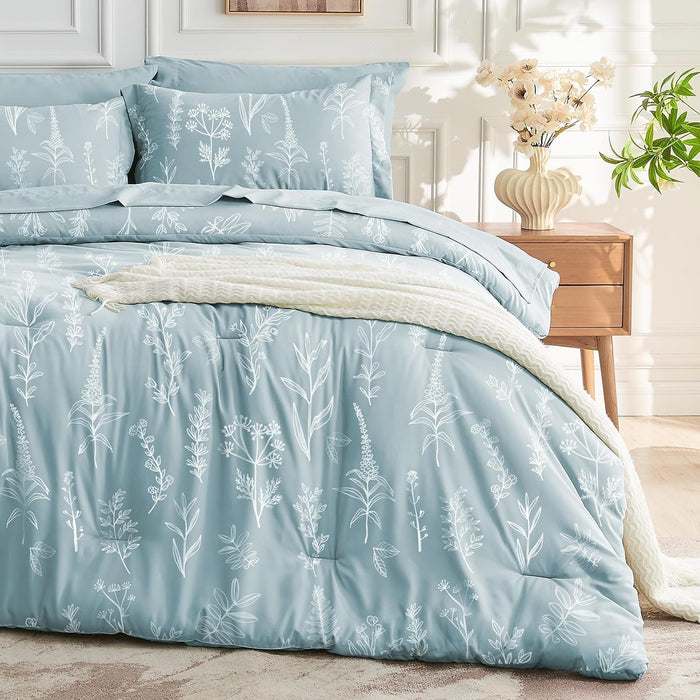 MUXHOMO Terracotta Bed in a Bag Queen 7 Pieces, Queen Comforter Set Reversible Botanical Flowers Design, Ultra Soft & Breathable Bedding Sets with Comforter, Sheets, Pillowcases & Shams