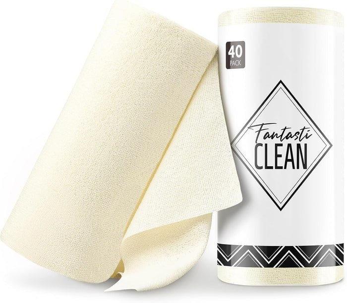 Fantasticlean Microfiber Cleaning Cloth Roll -40 Pack, Tear Away Microfiber Towels, 12" x 12", Reusable, Washable, Scratch Free, Ultra Absorbent for Car, Home Supplies, Shop (TAN)