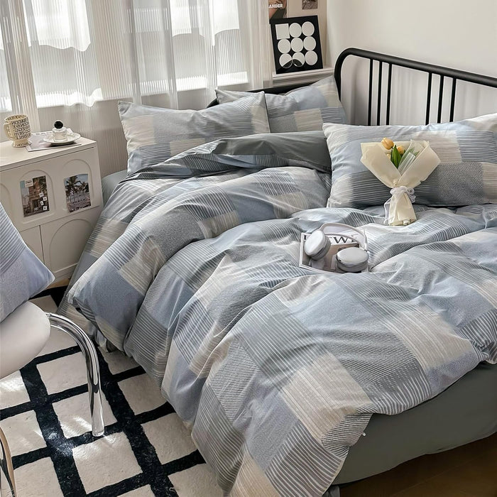 mixinni Full Comforter Set Men Boys Geometric Checkered Plaid Printed Bedding Comforter for All Season Soft Lightweight Bedding Set-Full Size