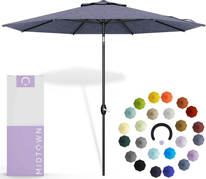 Midtown Umbrellas 10-Year-No-Fade - 9 Ft - UV Proof Ivory White Polyester Fabric - Umbrella Outdoor Patio, Auto-Tilt Aluminum Frame Patio Umbrella for Garden, Pool & Deck - Black Pole