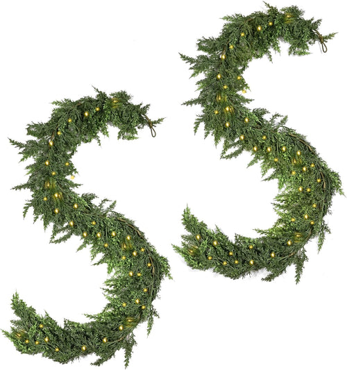 2 Pcs 6ft Christmas Garlands Cypress Garland, 160 Branches Real Touch Artificial Faux Greenery Garland for Mantle, Table, Wall, Indoor, Outdoor Christmas Decorations