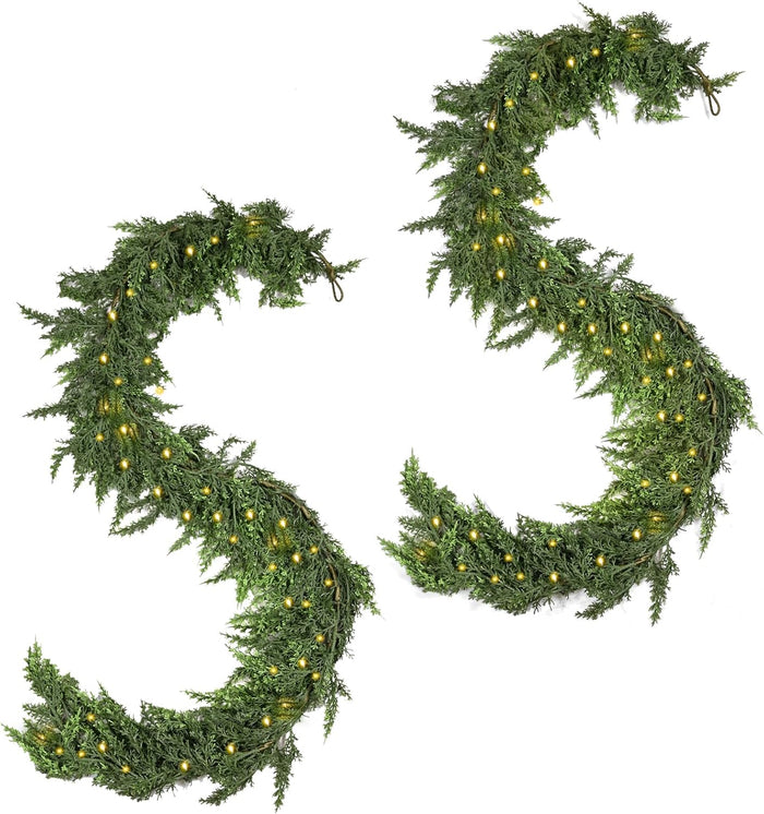 2 Pcs 6ft Christmas Garlands Cypress Garland, 160 Branches Real Touch Artificial Faux Greenery Garland for Mantle, Table, Wall, Indoor, Outdoor Christmas Decorations
