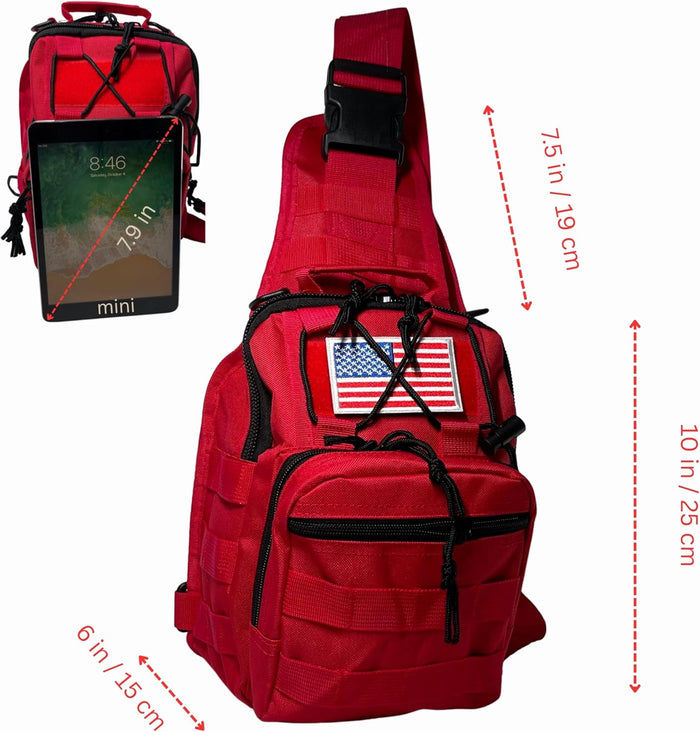 NOVO First Aid Sling Backpack Empty - Red Mini Backpack, Professional Medical Sling Bag & First Tactical Sling