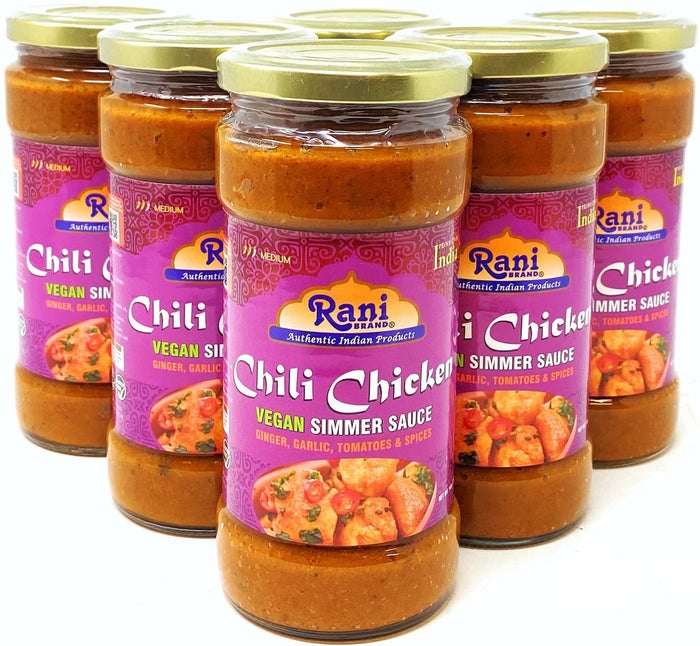 Rani Chili Chicken Curry Vegan Simmer Sauce (Ginger, Garlic, Tomatoes & Spices) 14oz (400g) Glass Jar ~ Easy to Use | Vegan | No Colors | All Natural | NON-GMO | Gluten Free | Indian Origin