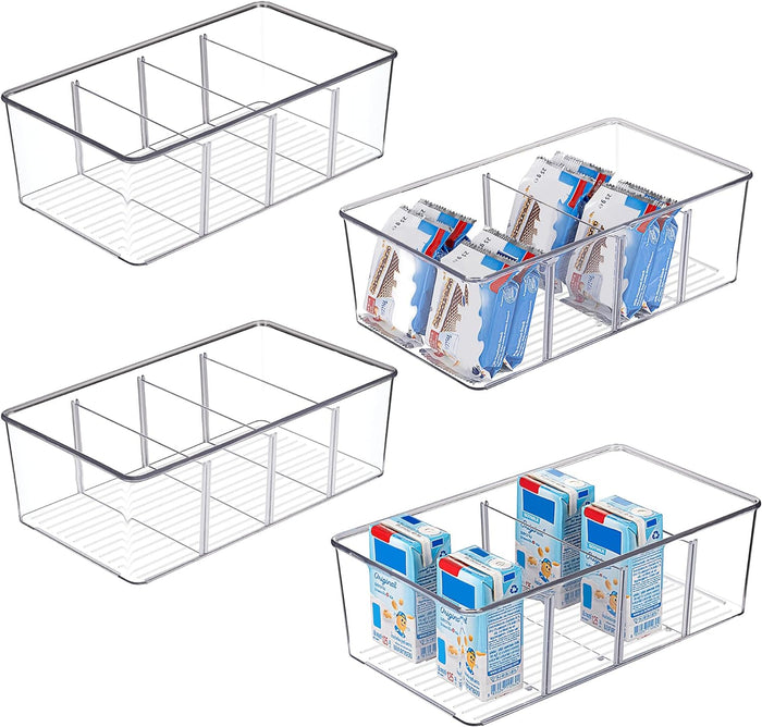 Vtopmart 8 Pack Food Storage Organizer Bins, Clear Plastic Bins for Pantry, Kitchen, Fridge, Cabinet Organization and Storage, 4 Compartment Holder for Packets, Snacks, Pouches, Spice Packets