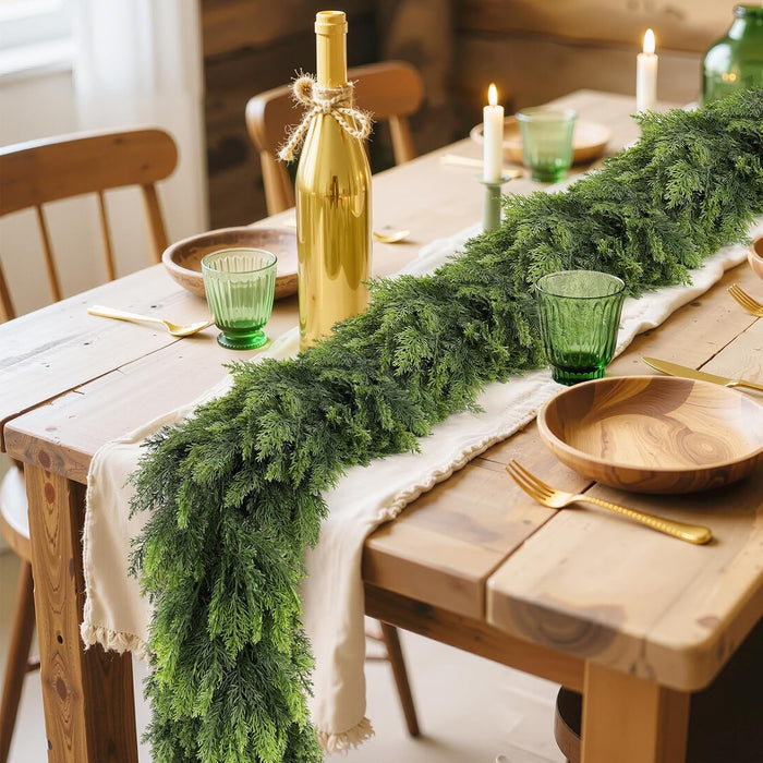 9FT Realistic Christmas Cedar Garland, Artificial Christmas Garland Real Touch Greenery Faux Pine Garlands, Xmas Decorations Indoor Outdoor