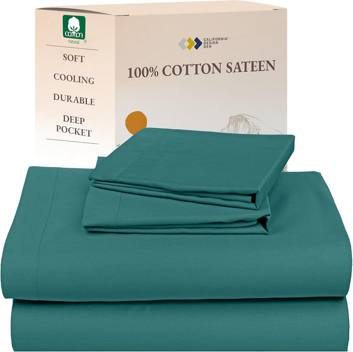 California Design Den Full Size Sheets Set - Natural 100% Cotton Bed Sheets, Soft Sateen Weave, Fully Elasticized Deep Pockets, Breathable, Cooling and Durable Bedding - Doll Pink