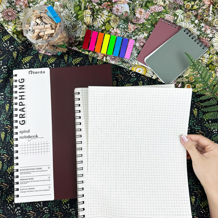 Graph Paper Notebook Spiral Notebook 8.5" x 11"-4 Pack Grid Paper Notebook Engineering notebook 120 Pages 100 GSM Graphing Paper Notebook Hardcover Journal for School (GRAPH, Mult-color)