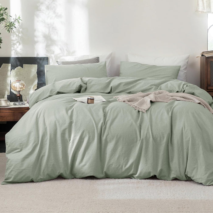 FOSSA Duvet Cover Set 100% Washed Cotton Linen Feel Super Soft Breathable Cozy 3 Pieces Bedding Sets Solid Cornflower Blue Queen