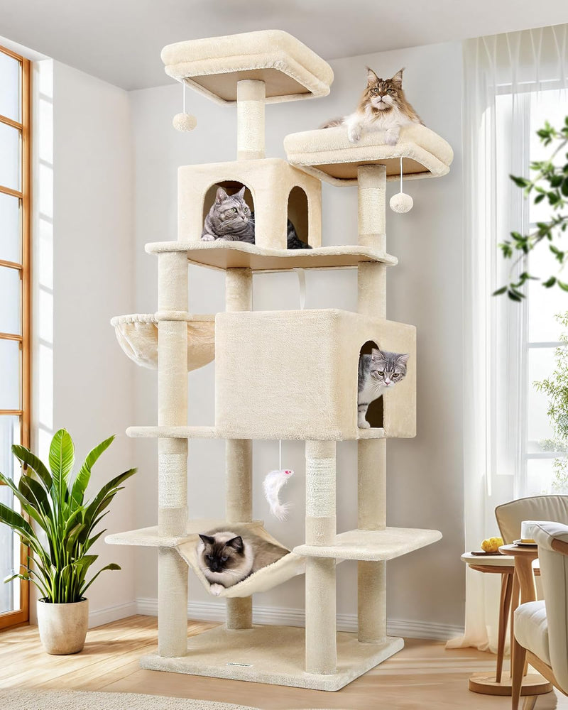 Globlazer Cactus Cat Tree Tower 76-Inch Extra Tall Multi-Level Cat Furniture with Cozy Condos,Interactive Toys and Perches for Large Cats, Perfect for Climbing, Scratching, and Play, F76, Green