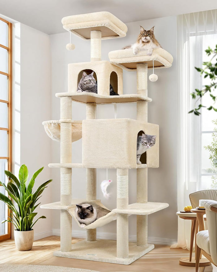 Globlazer Cactus Cat Tree Tower 76-Inch Extra Tall Multi-Level Cat Furniture with Cozy Condos,Interactive Toys and Perches for Large Cats, Perfect for Climbing, Scratching, and Play, F76, Green