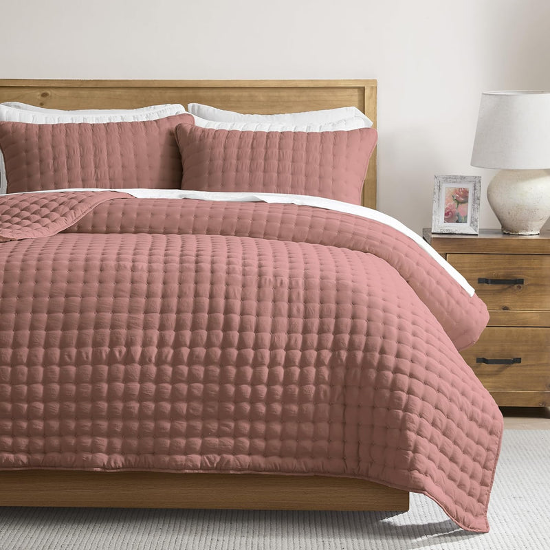 WDCOZY White Queen Size Quilt Bedding Sets with Pillow Shams, Lightweight Soft Bedspread Coverlet, Quilted Blanket Thin Comforter Bed Cover, All Season Summer Spring, 3 Pieces, 90x90 inches