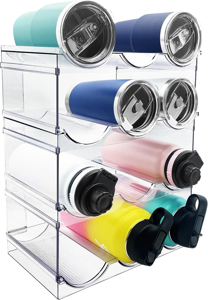 2 Pack Water Bottle Organizer, Stackable Kitchen Pantry Storage Shelf, Plastic Water Bottle Holder for Cabinet and Fridge Organization