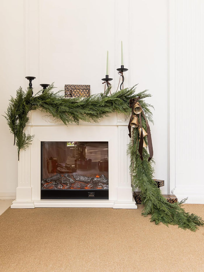 9ft Handmade Christmas Garland,Artificial Cypress Cedar Pine Needles Greenery Seasonal Garland for Christmas Fireplace Winter Holiday Indoor Outdoor Decoration