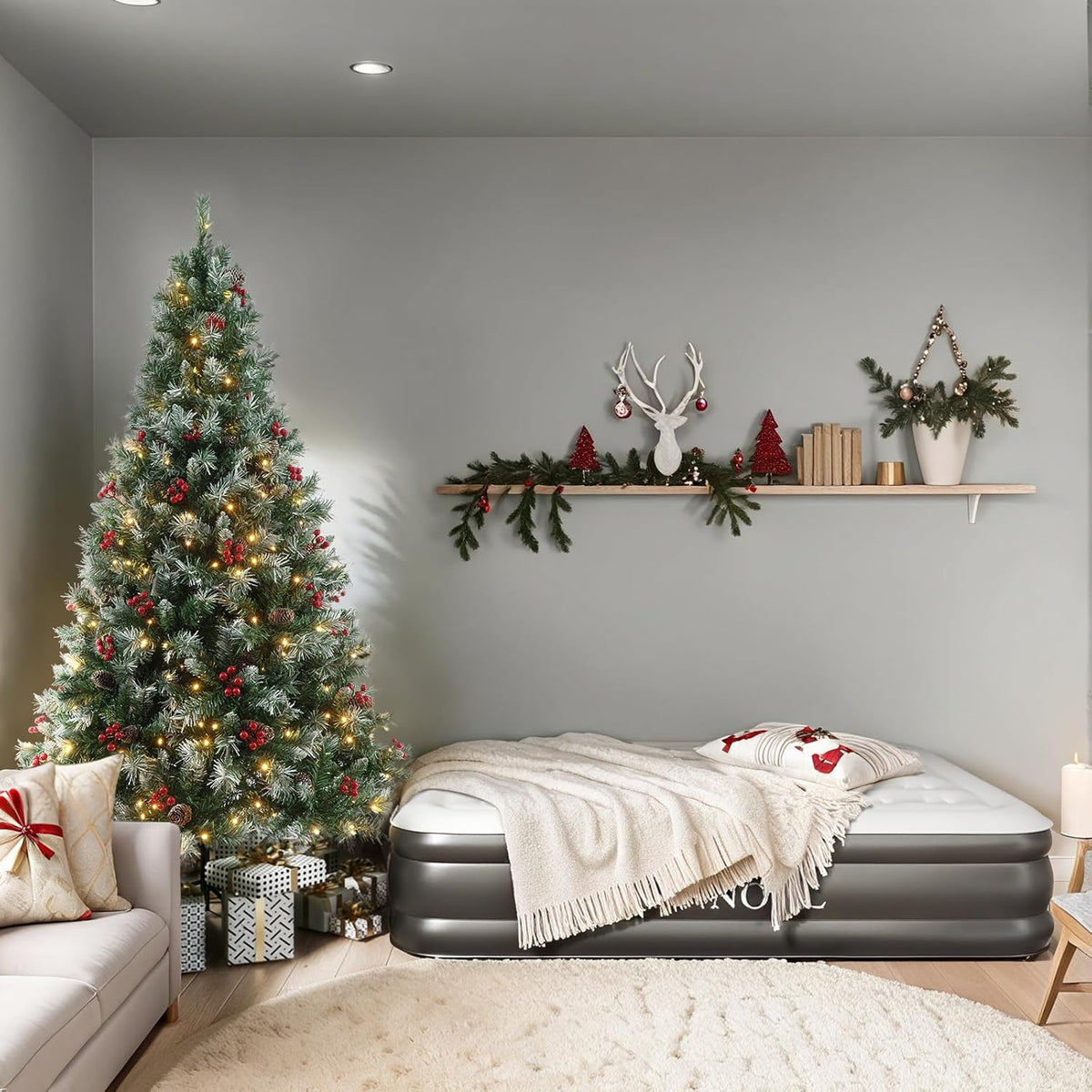 Prelit Christmas Tree with Lights 6ft - Premium Artificial Christmas Tree, with 874 Branch Tips and 250 Warm Lightsm, Support Automatique, Easy Assembly,Perfect Choice for Xmas Decorations