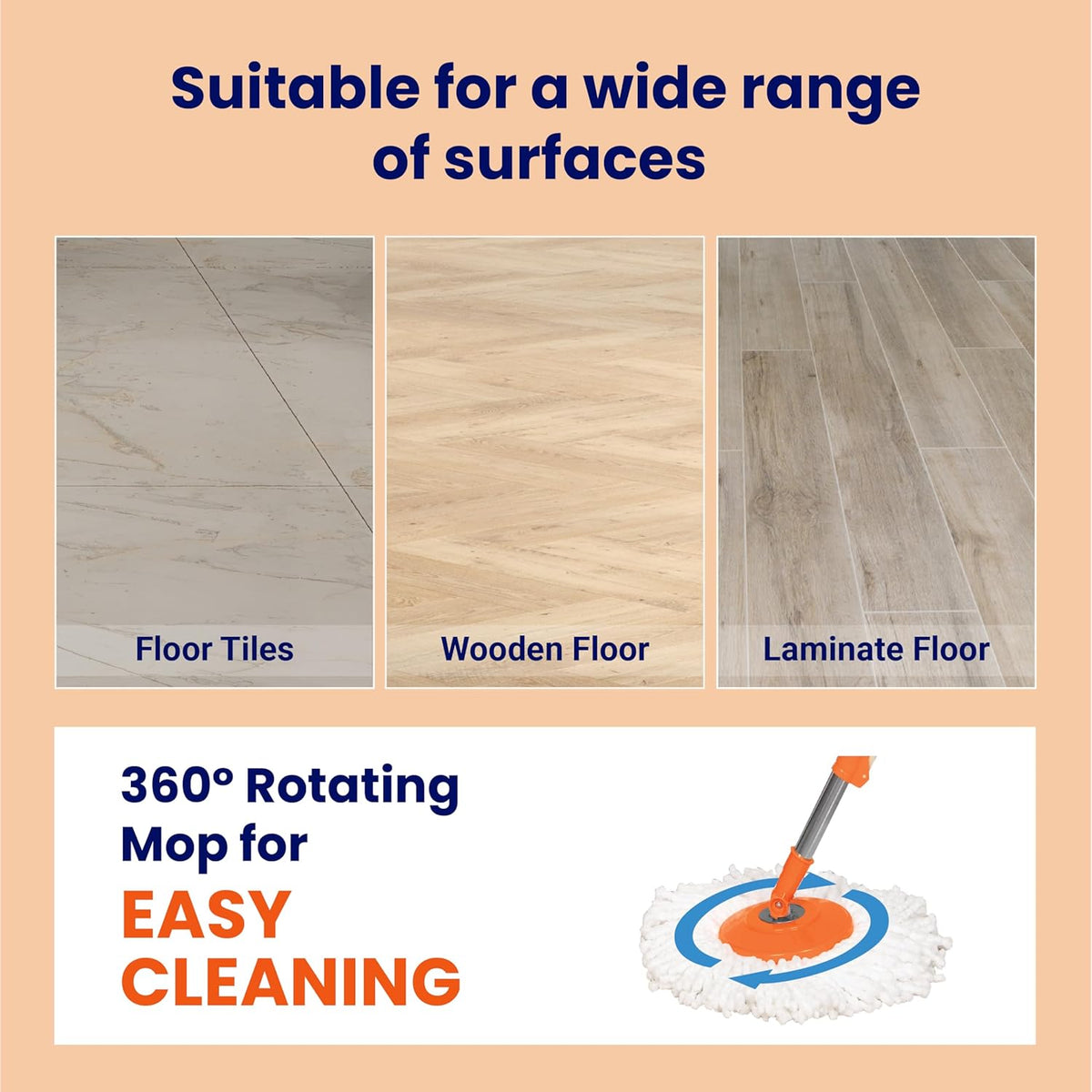 Chakaachak ECO Spin Bucket Mop | 360° Mopping Set with 4 Wheels | Easy Move Cleaning Mop with Bucket | Floor Cleaning Pocha for Home | Bathroom | Office | Durable & Lightweight Mop Set
