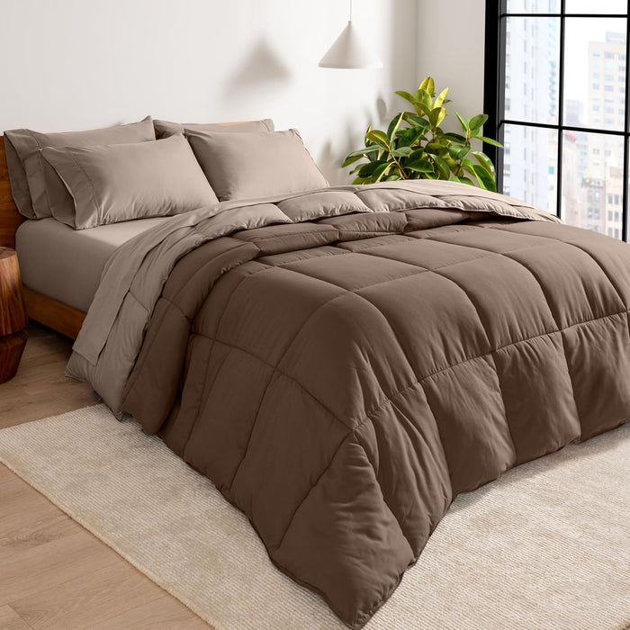 Bare Home Reversible Bed-in-A-Bag Comforter & Sheet Set - Queen - Down Alternative - Soft - Bedding Set (Queen, Light Grey/Grey)